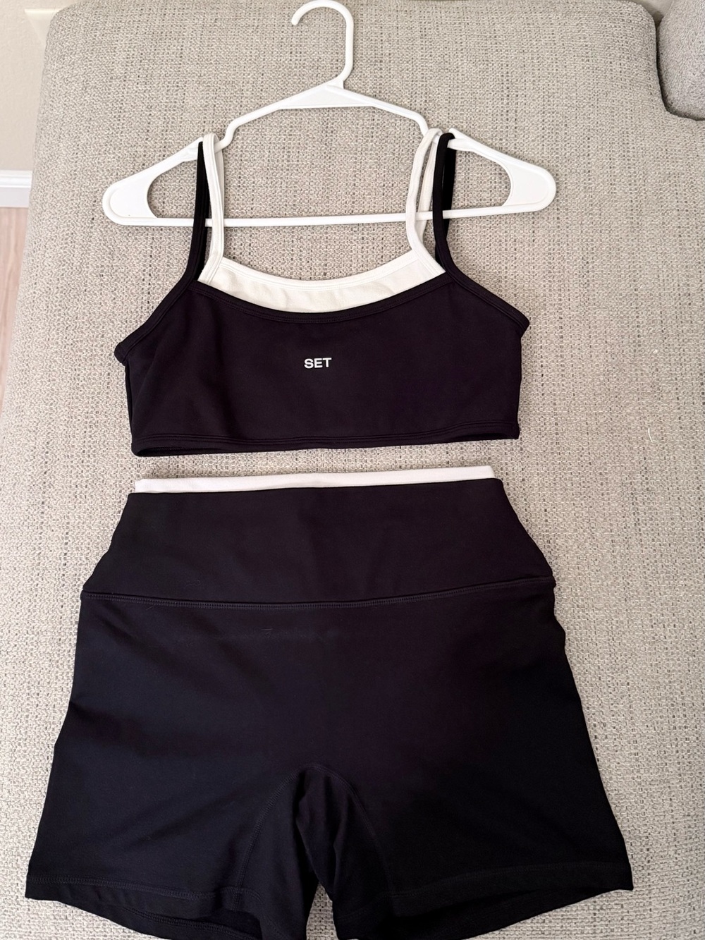 SET Active Black & Cream Active Bralette and High-Waist Shorts